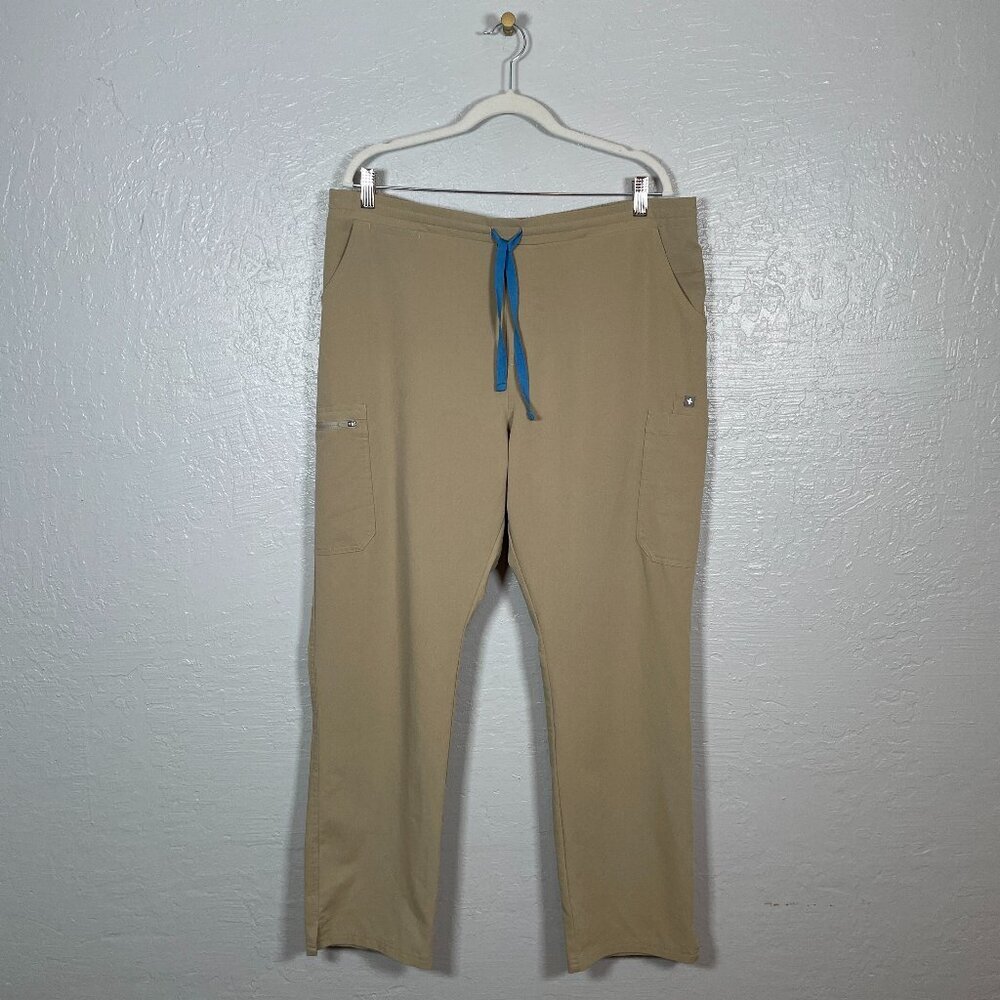 Figs Women XL Beige Yola Skinny Scrub Pants Pockets Drawstring Stretch Medical